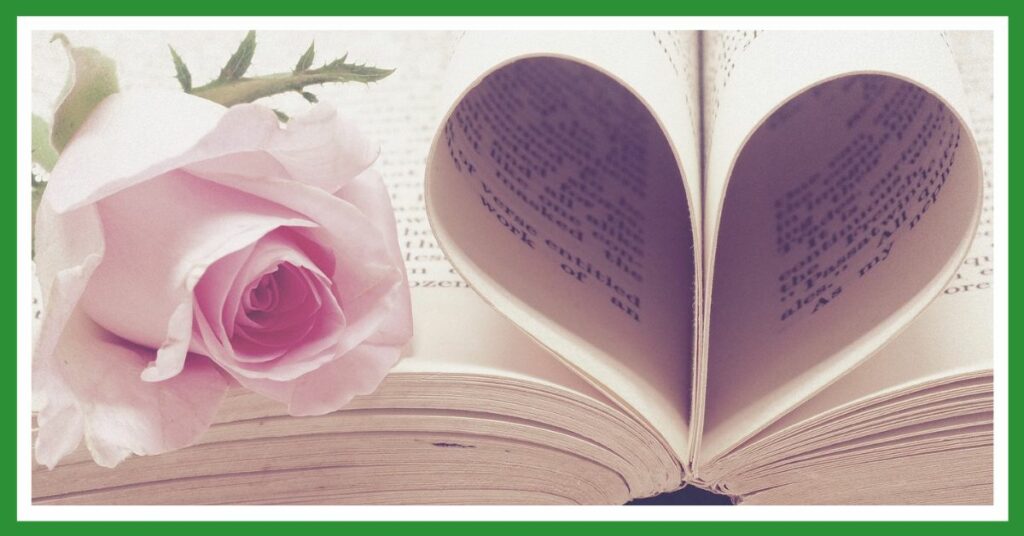 ae you compelled to spend time with God? Pink rose and book pages bent into a heart
